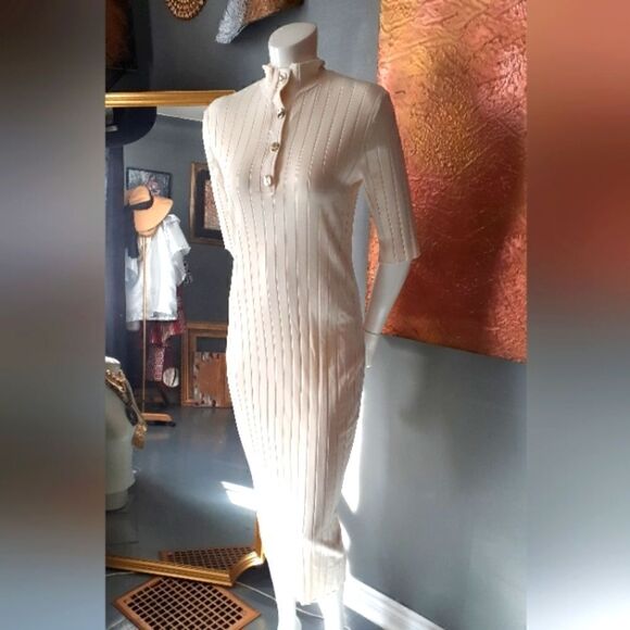 NWT Zara Ribbed Stretch Cotton Midi Dress - Picture 1 of 15